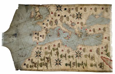 Portolan Chart of the Mediterranean Coast, Depicting the Different Stages of the Voyage of Ulysses, as Told in Homer